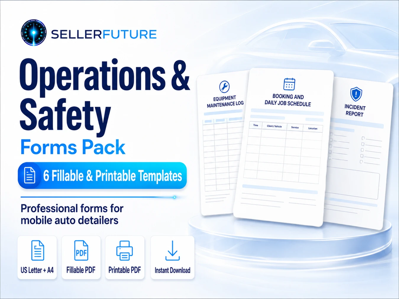 Mobile Auto Detailing Business Forms, 6 Fillable PDF Operations & Safety Templates