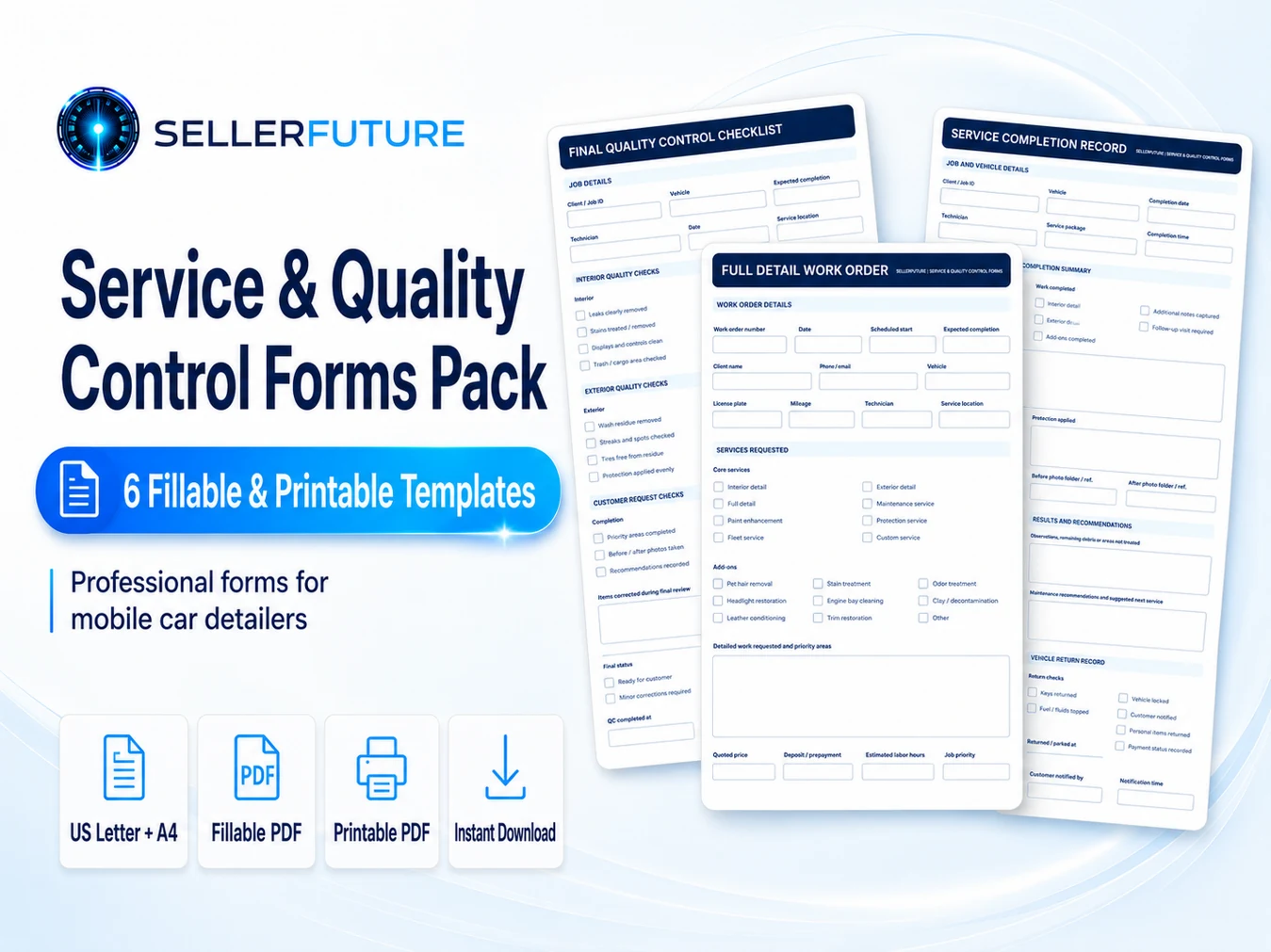 Auto Detailing Service and Quality Control Forms, 6 Fillable PDF Templates
