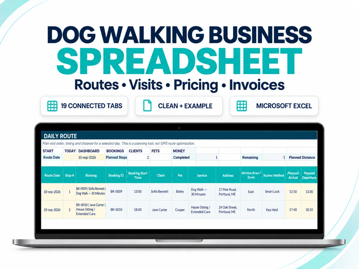 Dog Walking Business Spreadsheet for Excel official SellerFuture product image