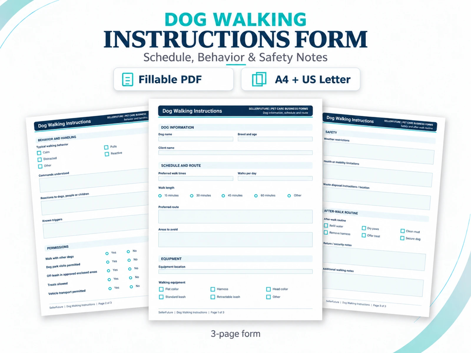 SellerFuture Dog Walking Instructions fillable PDF product preview