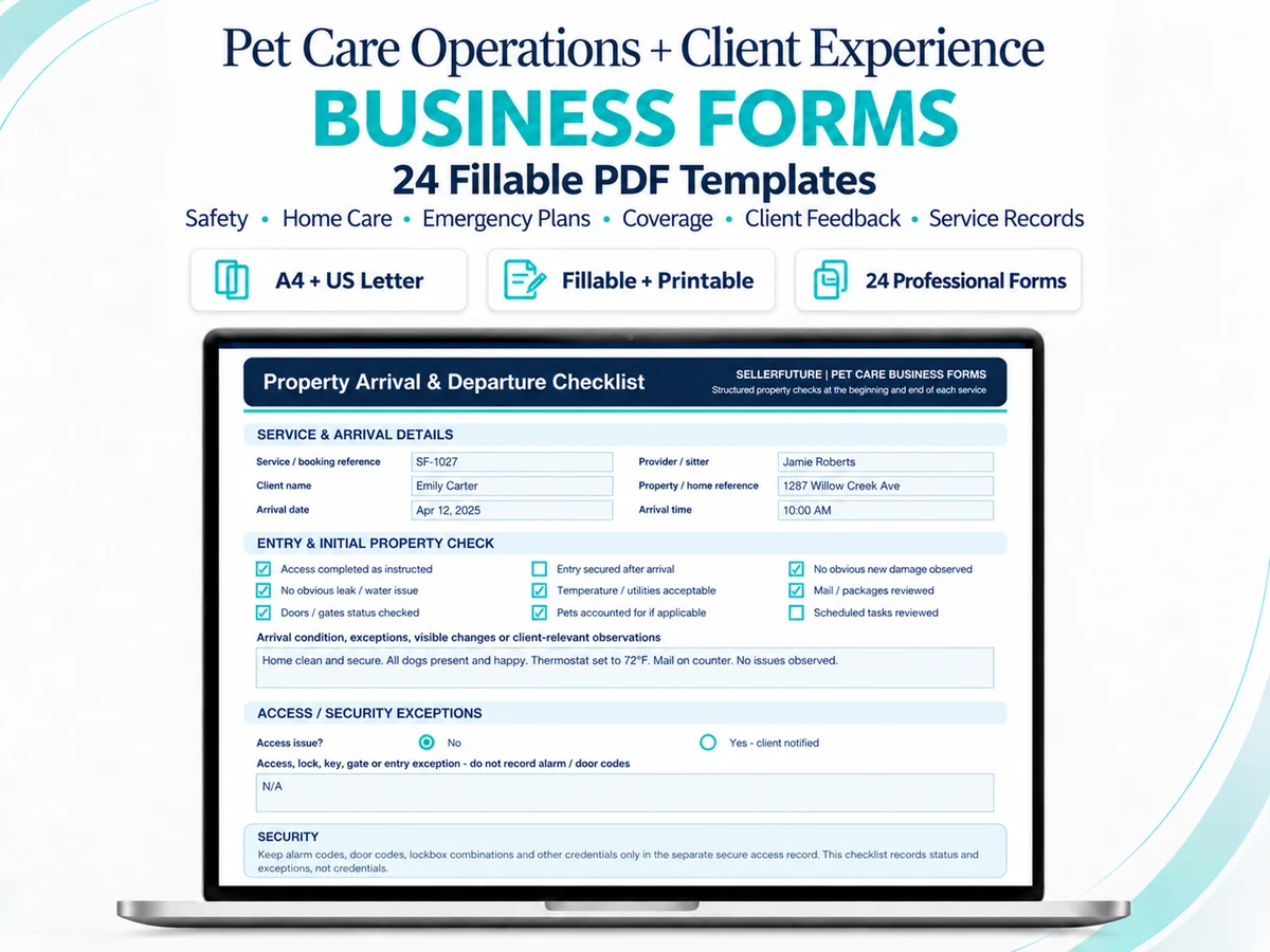 Pet Care Operations and Client Experience Forms Toolkit official SellerFuture product image