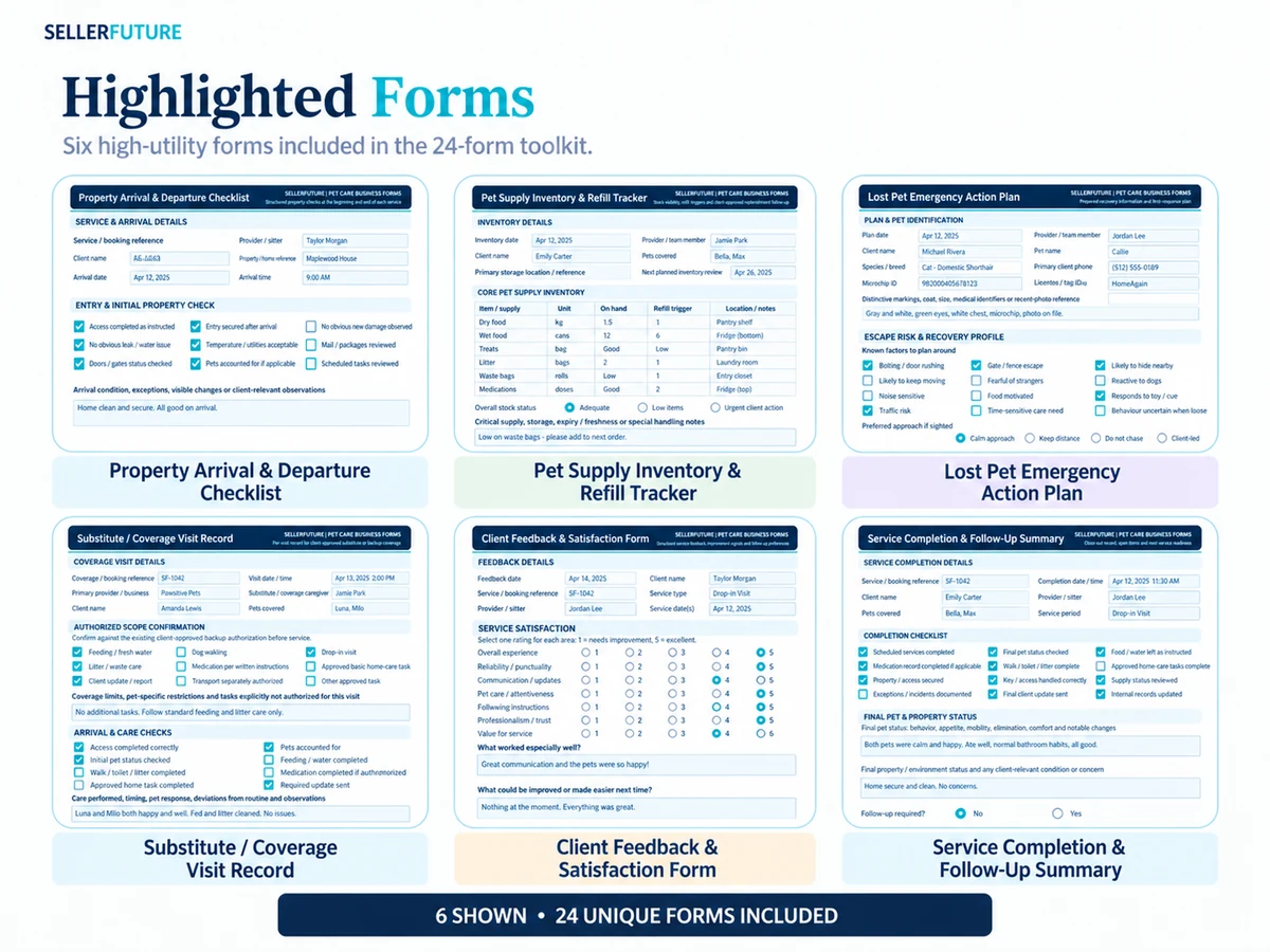 Highlighted forms from the operations and client experience toolkit