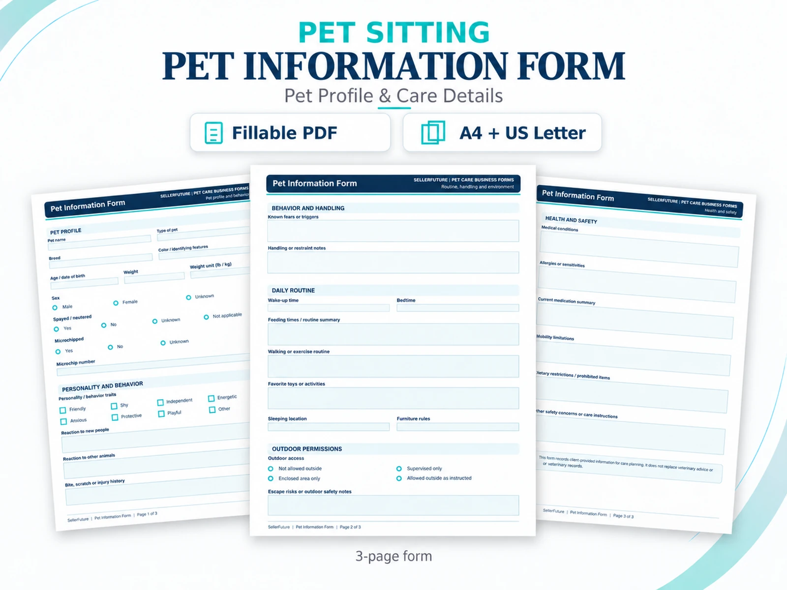SellerFuture Pet Information Form fillable PDF product preview