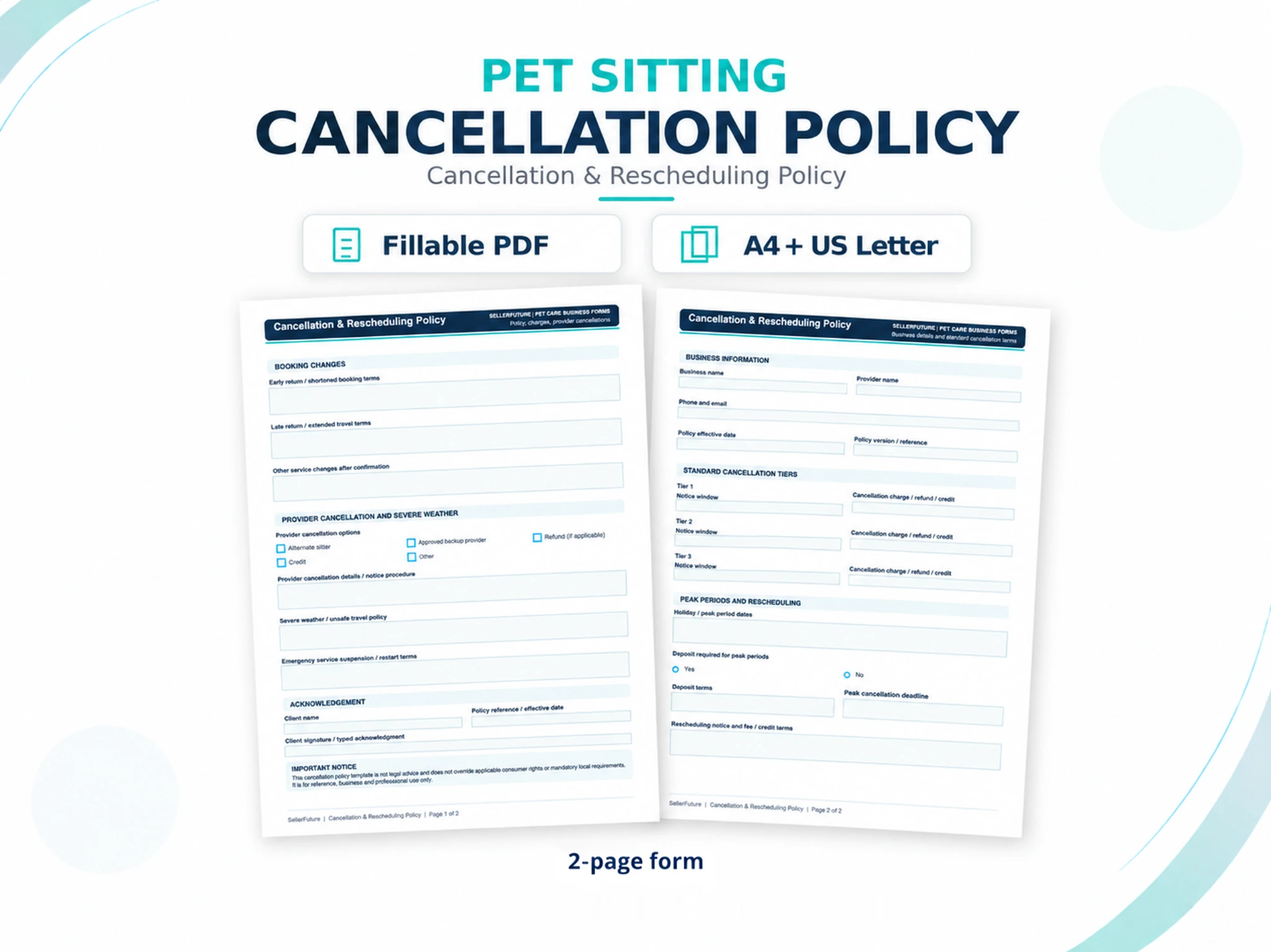 SellerFuture Cancellation & Rescheduling Policy fillable PDF product preview