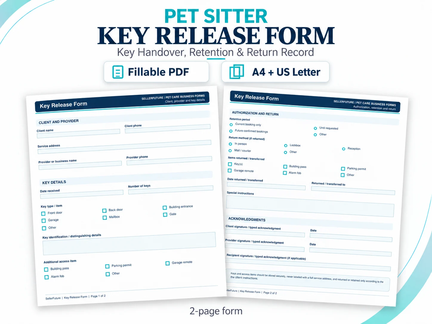 SellerFuture Key Release Form fillable PDF product preview
