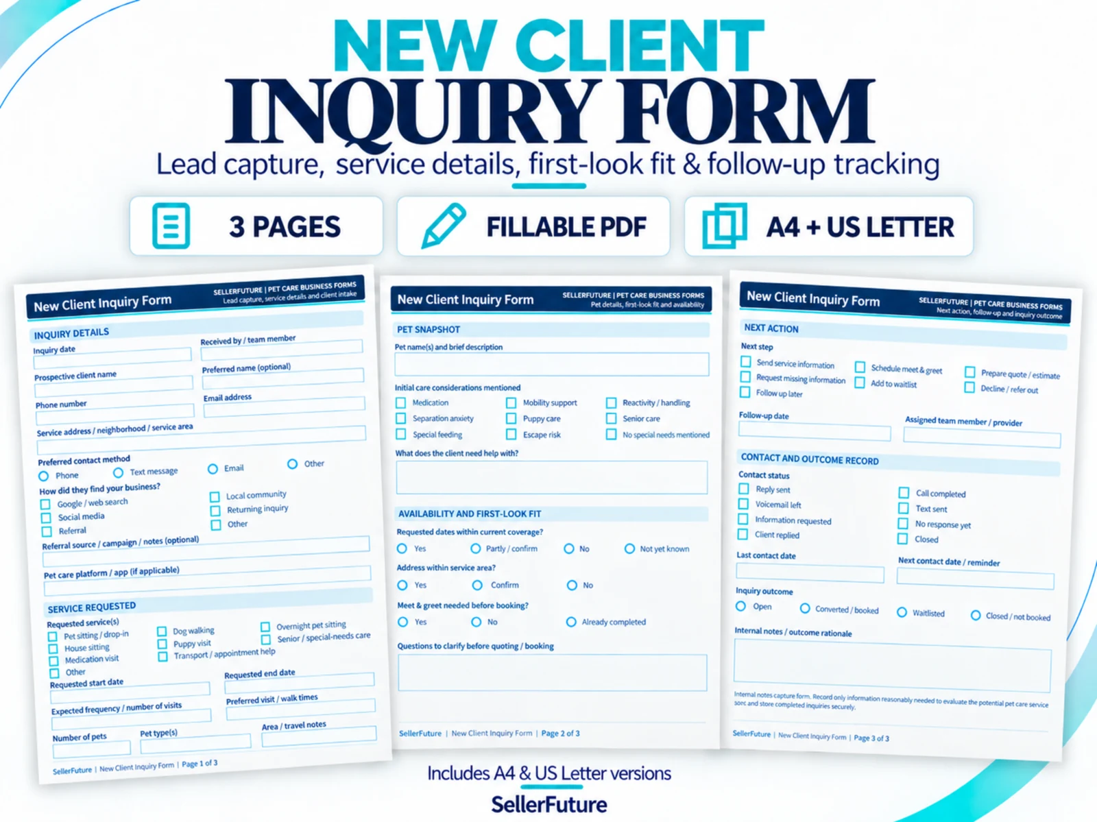 Preview of the SellerFuture New Client Inquiry Form fillable PDF