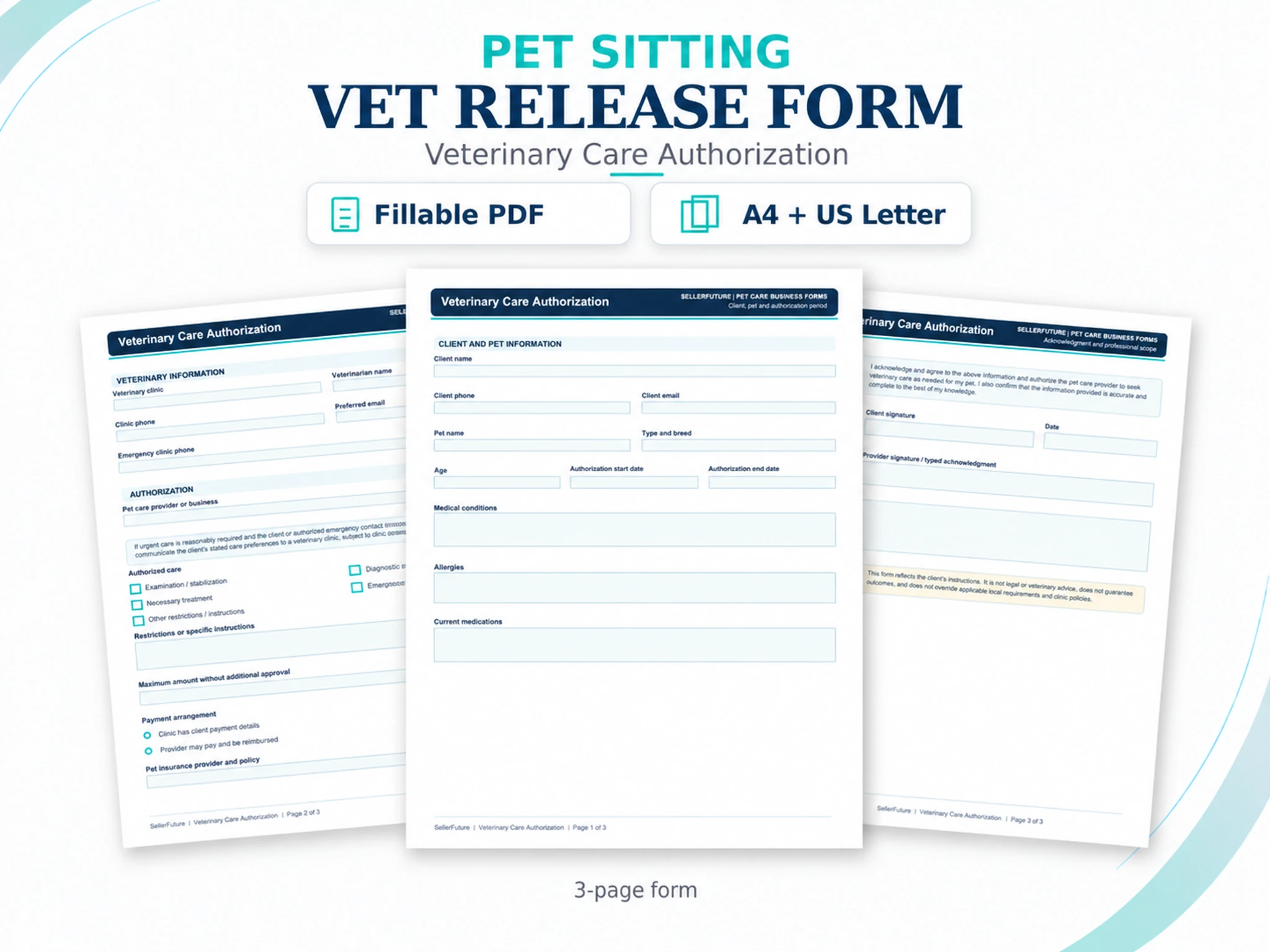 SellerFuture Veterinary Care Authorization fillable PDF product preview